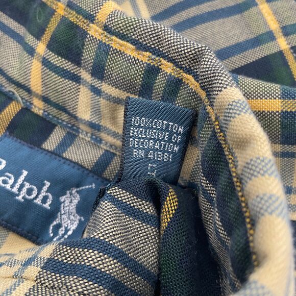 Ralph Lauren Men's Plaid Long Sleeve Shirt Button Down XL Yellow/Dk Green - Picture 6 of 13